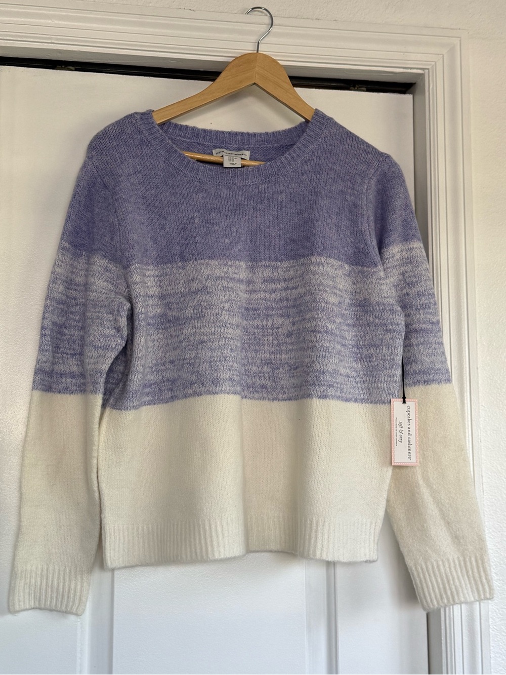 cupcakes & cashmere Lavender and Cream Colorblock Crewneck Sweater